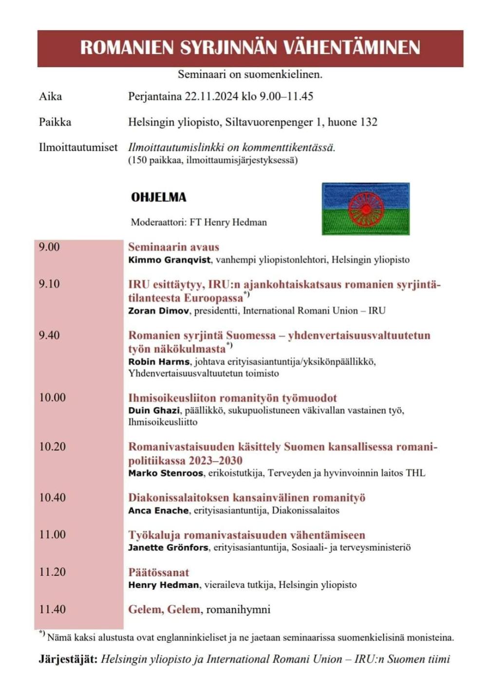 SEMINAARI: Romanien syrjinnän vähentäminen, Helsingin yliopisto
